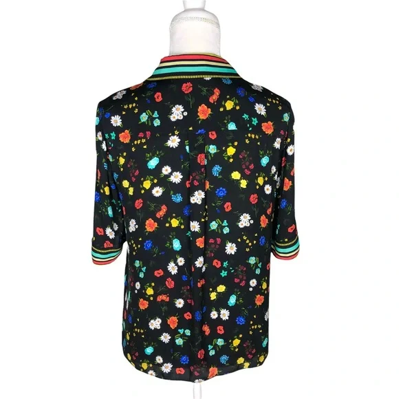 Alice Olivia black floral print blouse short-sleeve top sz small - Picture 10 of 16